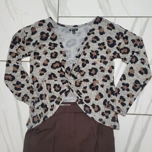 y2k Style Leopard print Sweater Blouse Size Small
